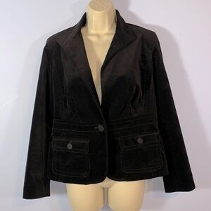 Talbots black velvet riding jacket blazer size 8 petite 1 button button pockets